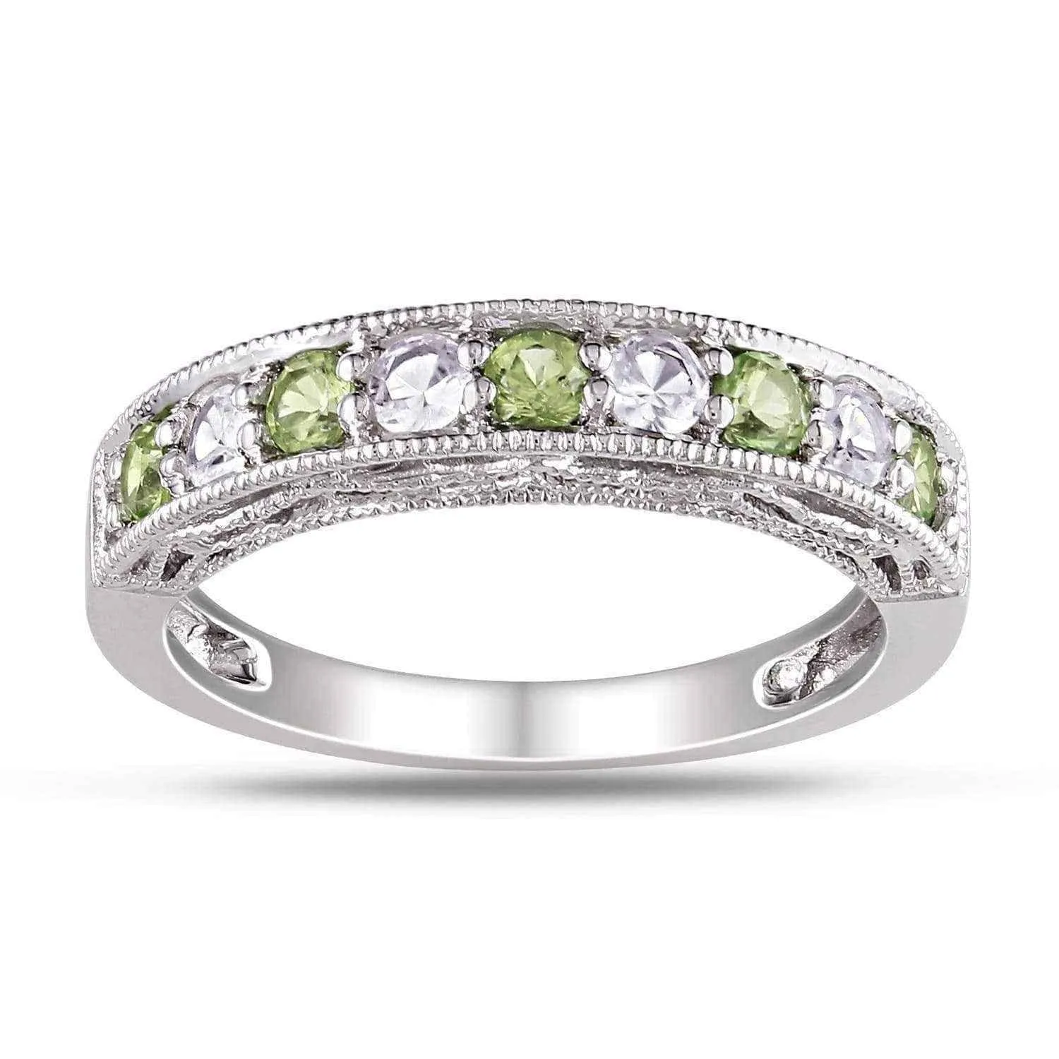 Miadora Sterling Silver White Sapphire and Gemstone Stackable Anniversary Ring
