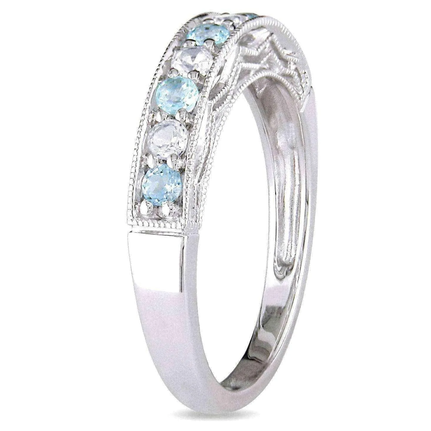 Miadora Sterling Silver White Sapphire and Gemstone Stackable Anniversary Ring