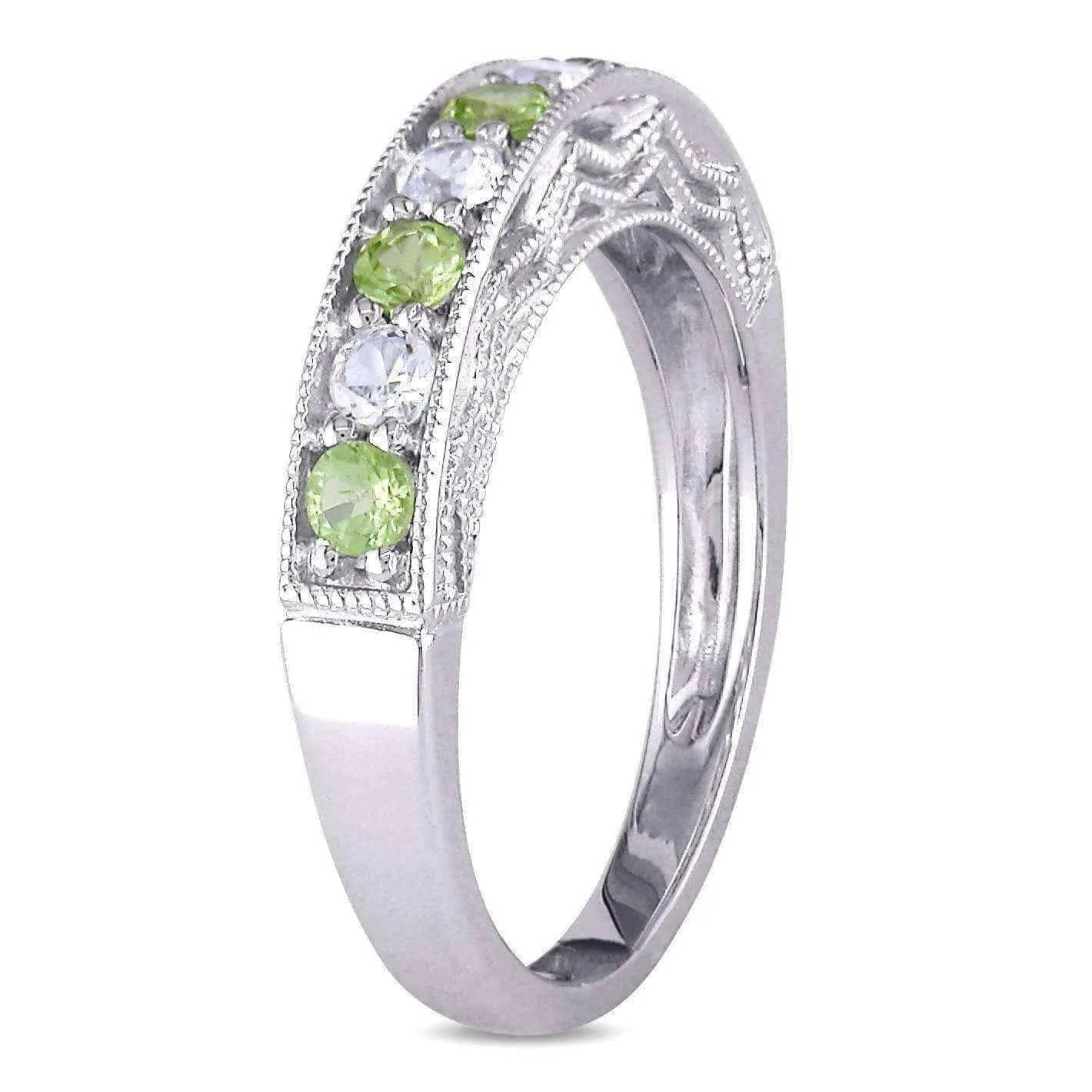 Miadora Sterling Silver White Sapphire and Gemstone Stackable Anniversary Ring