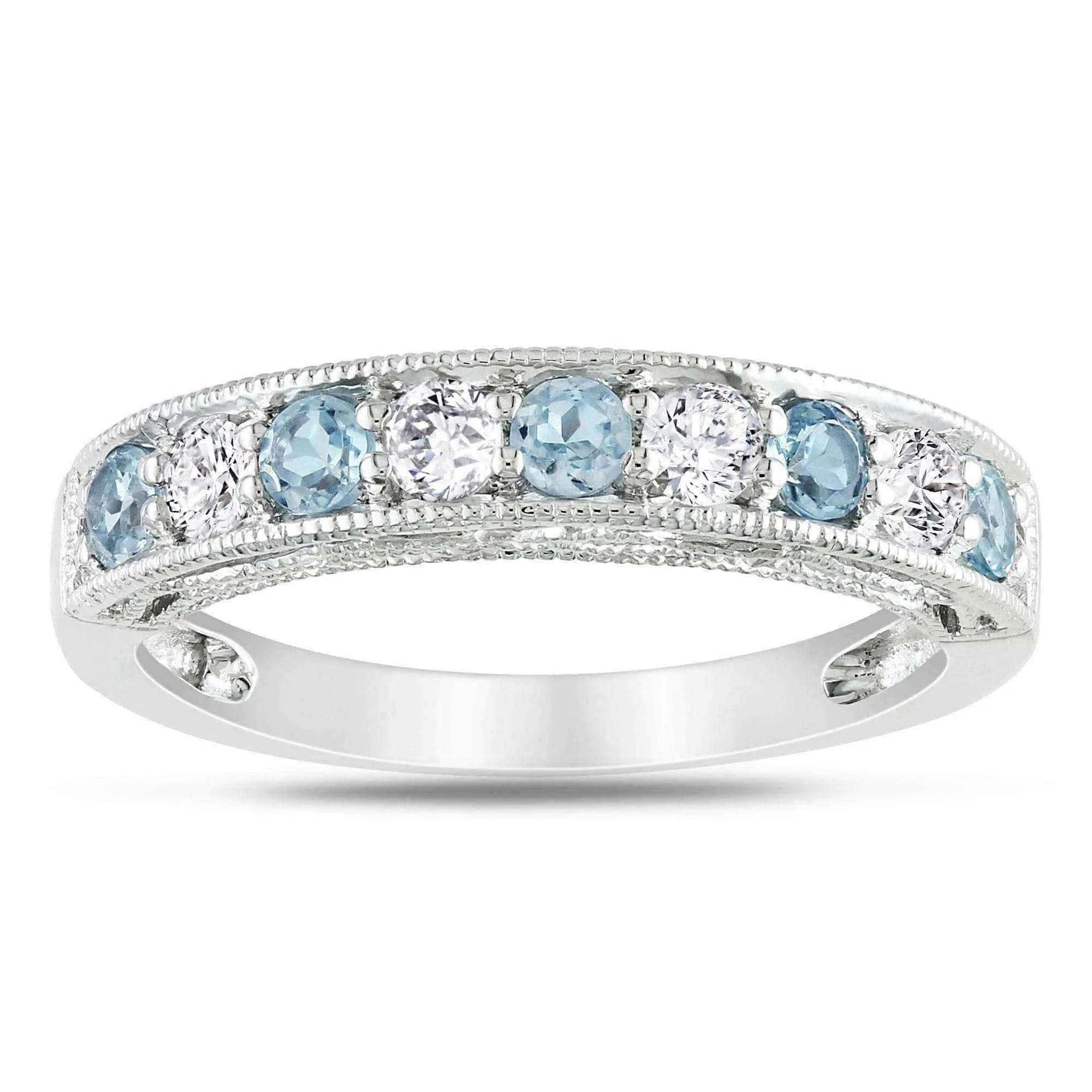 Miadora Sterling Silver White Sapphire and Gemstone Stackable Anniversary Ring