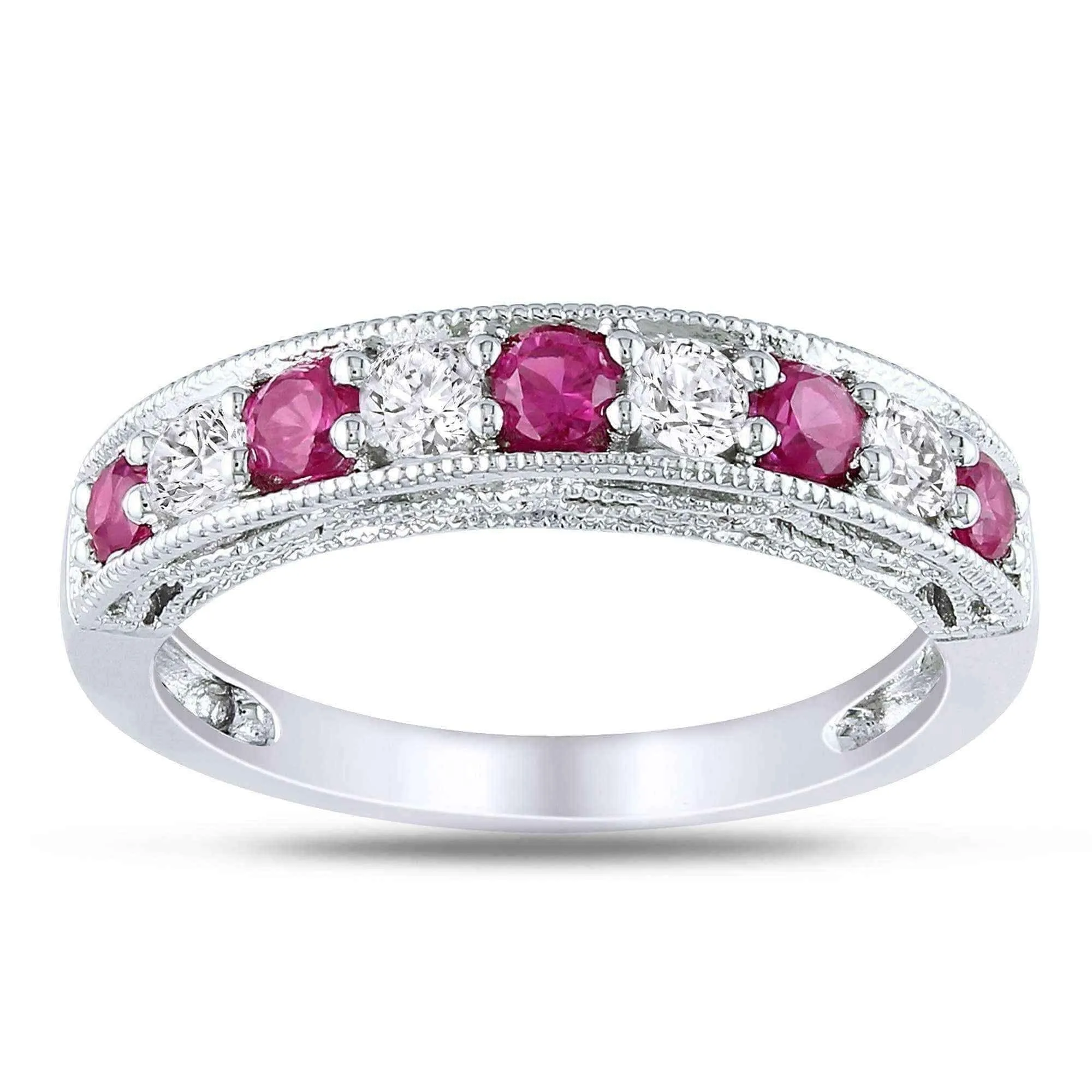Miadora Sterling Silver White Sapphire and Gemstone Stackable Anniversary Ring
