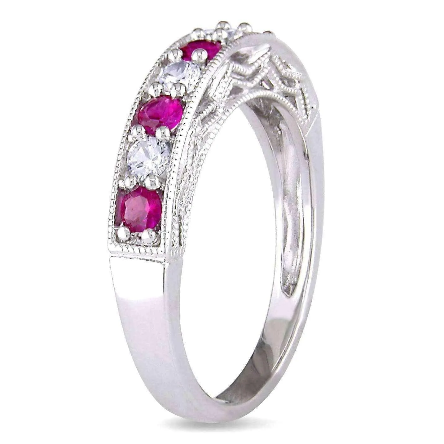 Miadora Sterling Silver White Sapphire and Gemstone Stackable Anniversary Ring