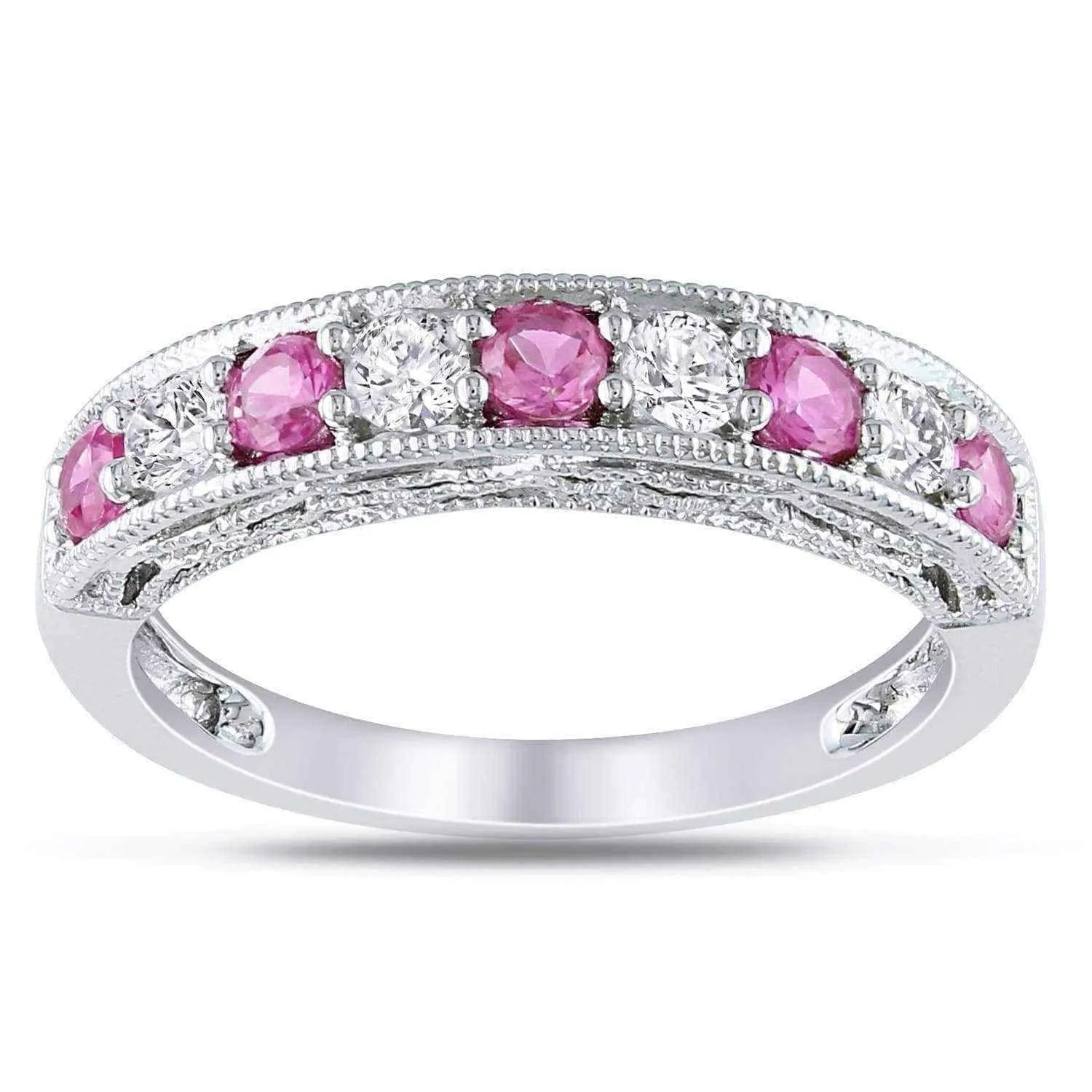 Miadora Sterling Silver White Sapphire and Gemstone Stackable Anniversary Ring