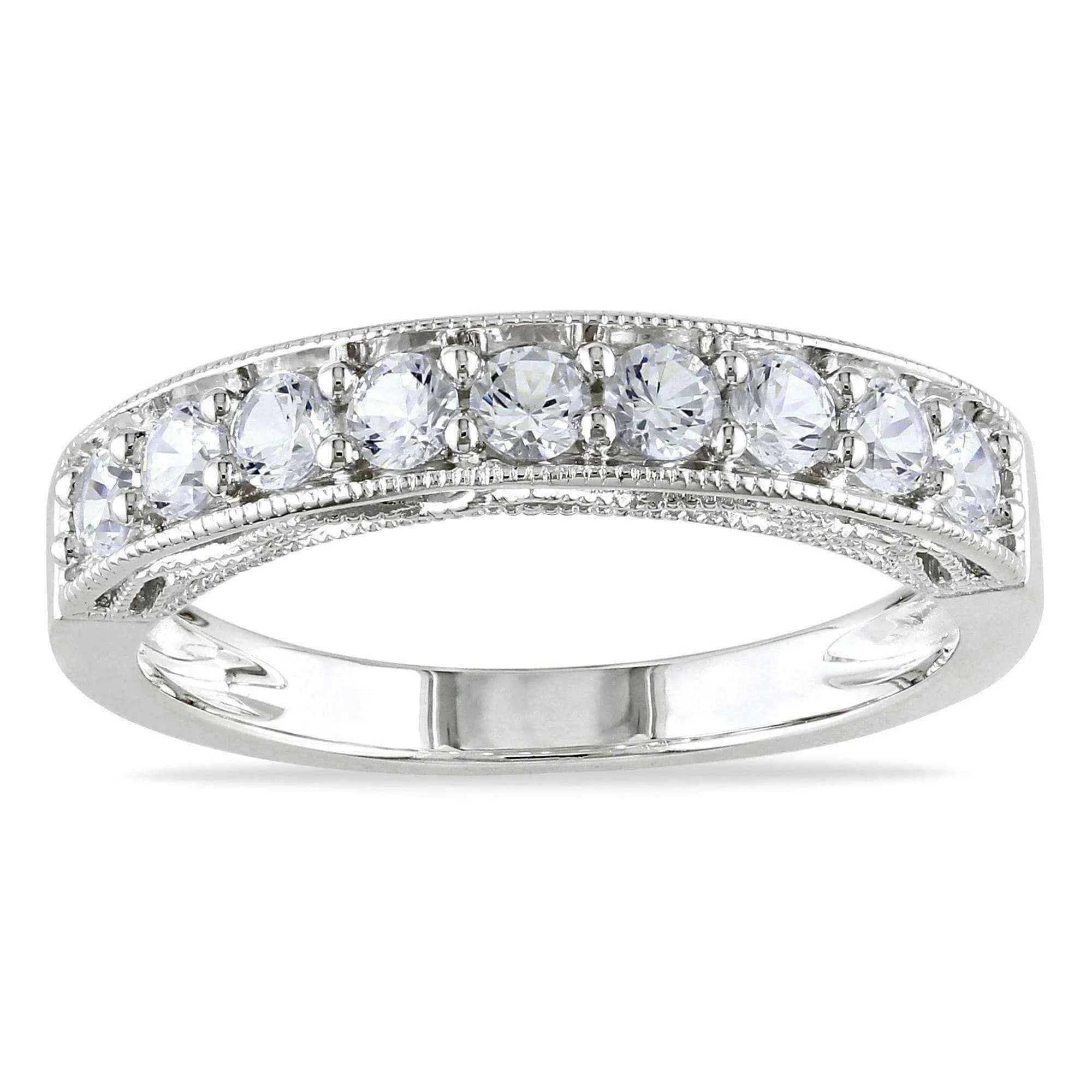 Miadora Sterling Silver White Sapphire and Gemstone Stackable Anniversary Ring