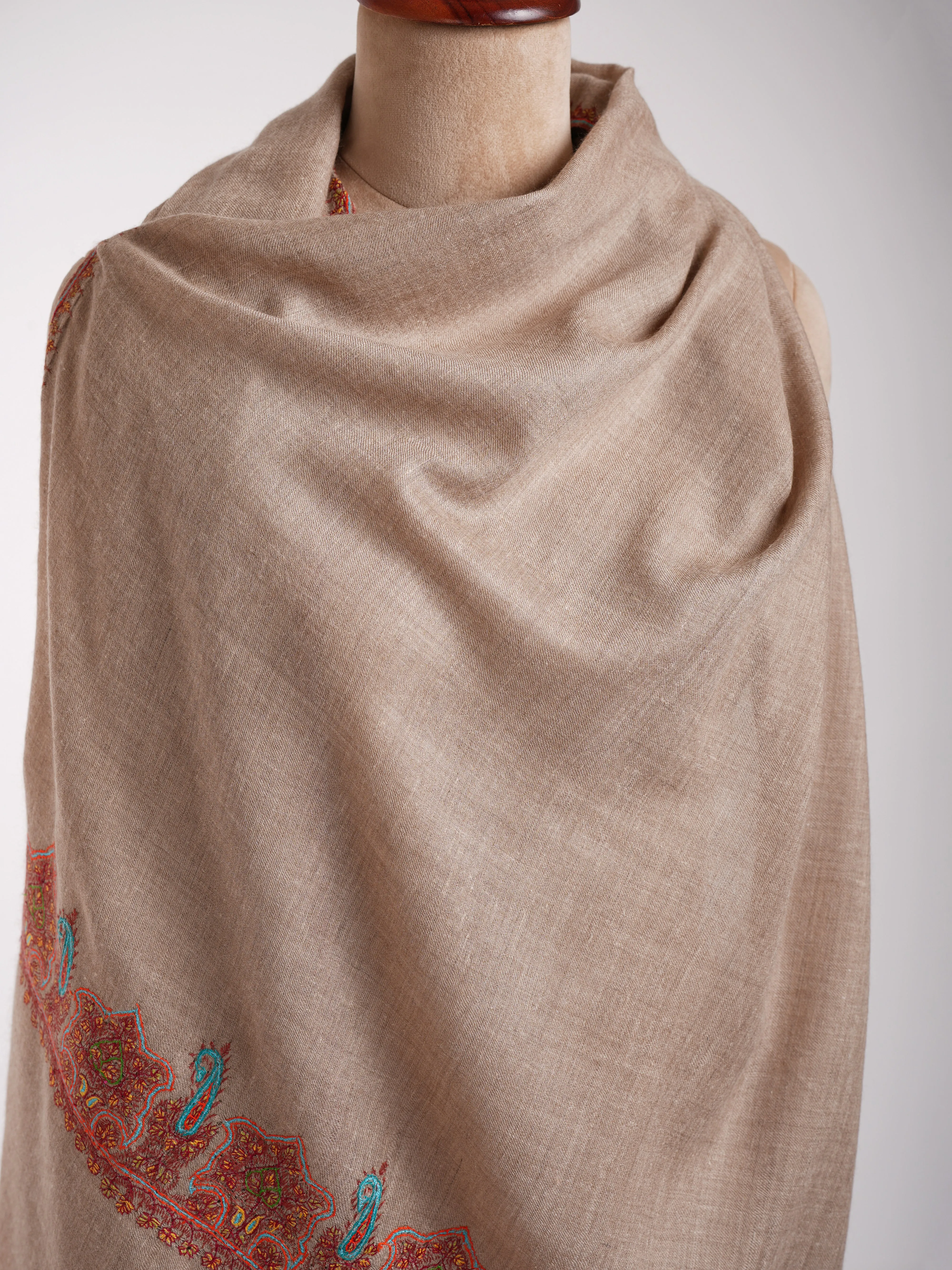 Natural Grey Handcrafted Cashmere Stole
