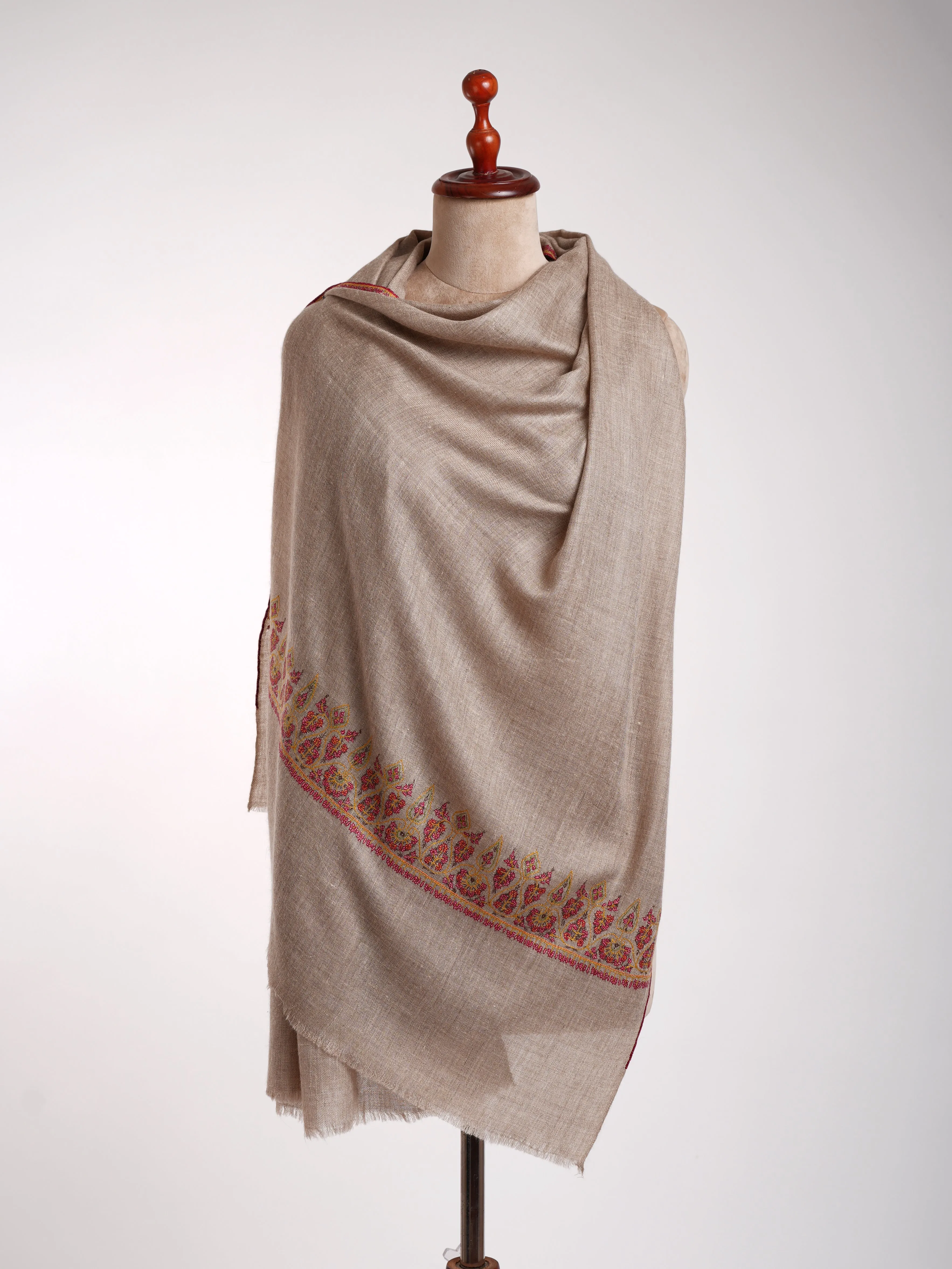 Natural Grey Handcrafted Cashmere Stole