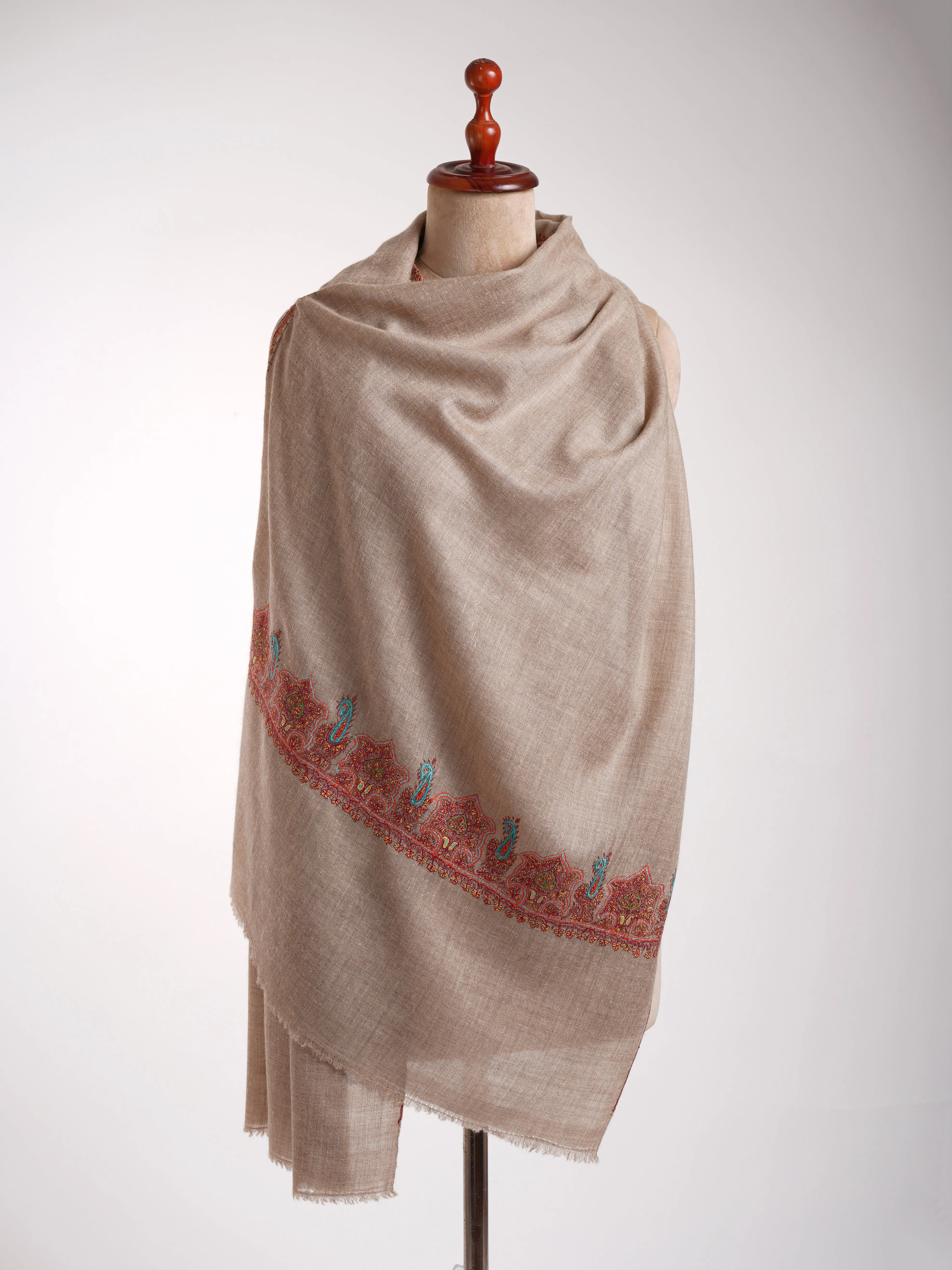 Natural Grey Handcrafted Cashmere Stole