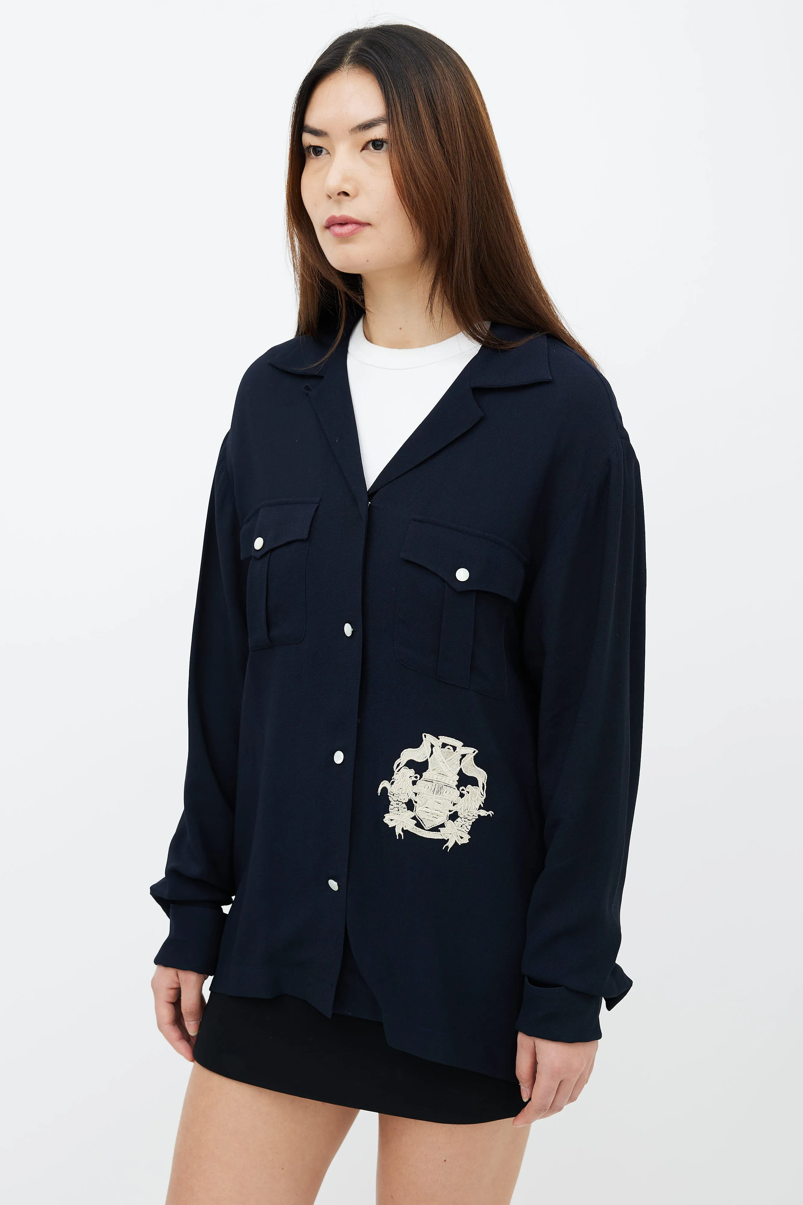 Navy & Cream Embroidered Shirt