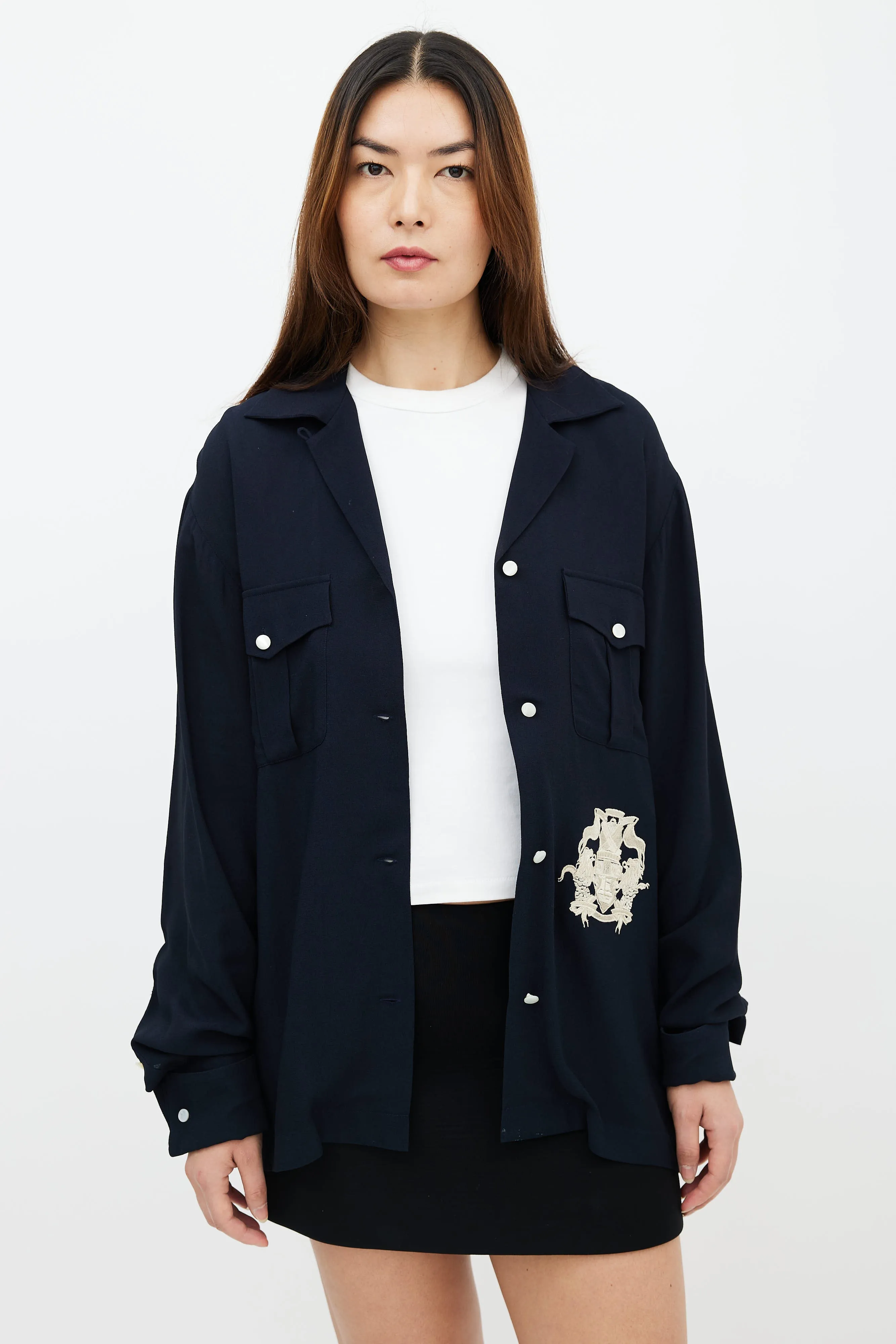 Navy & Cream Embroidered Shirt