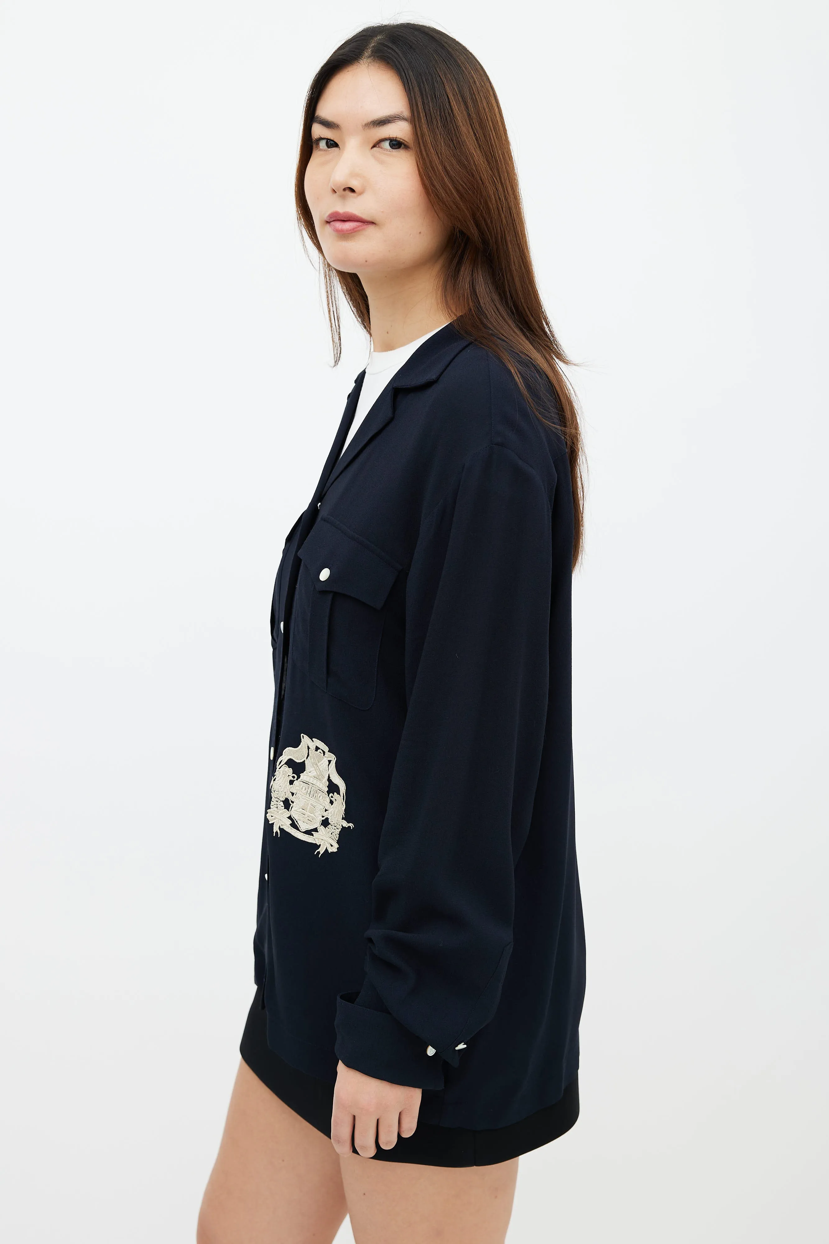 Navy & Cream Embroidered Shirt