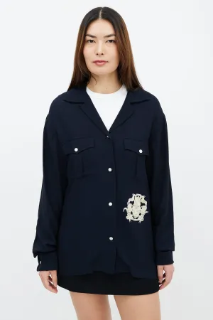 Navy & Cream Embroidered Shirt
