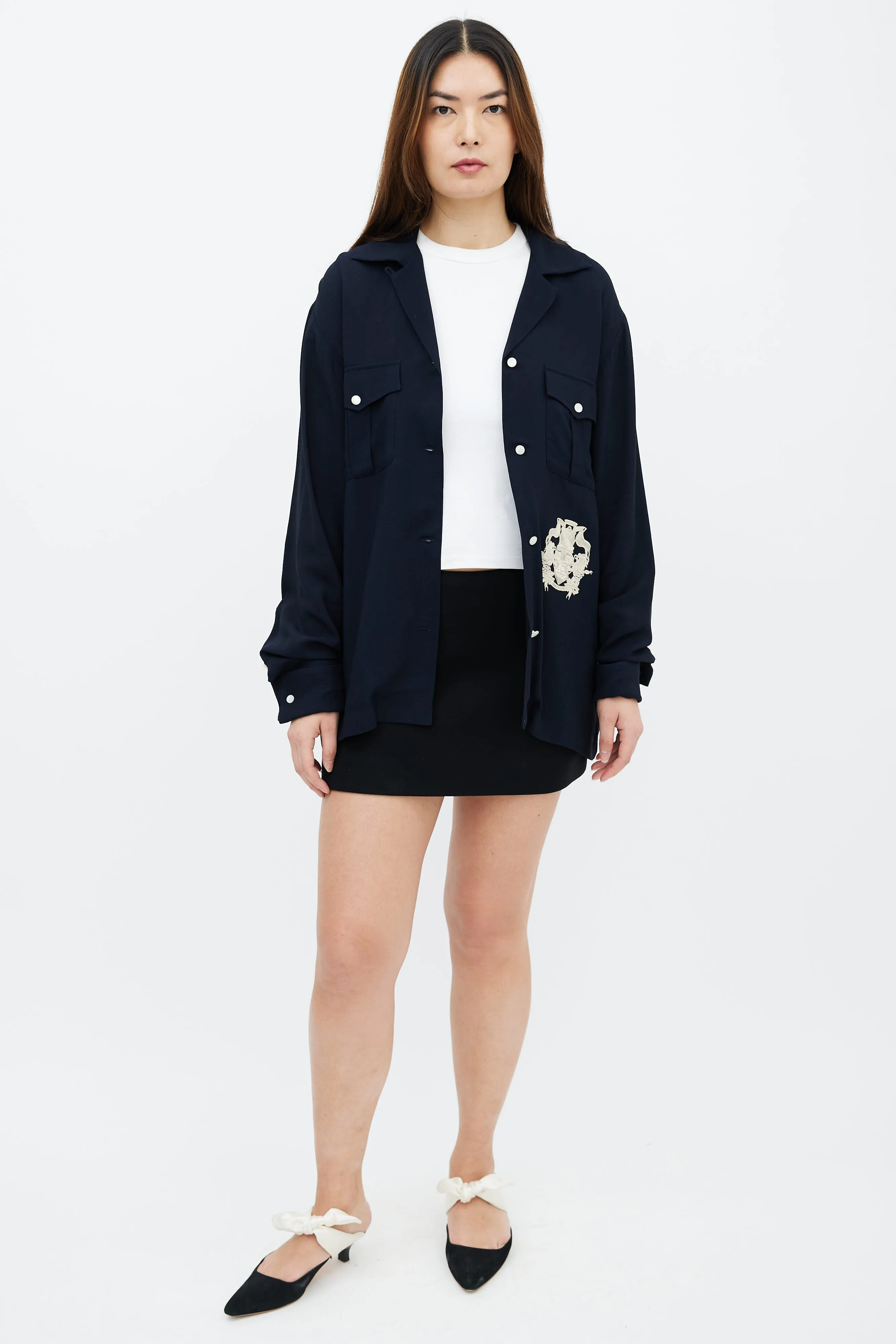 Navy & Cream Embroidered Shirt