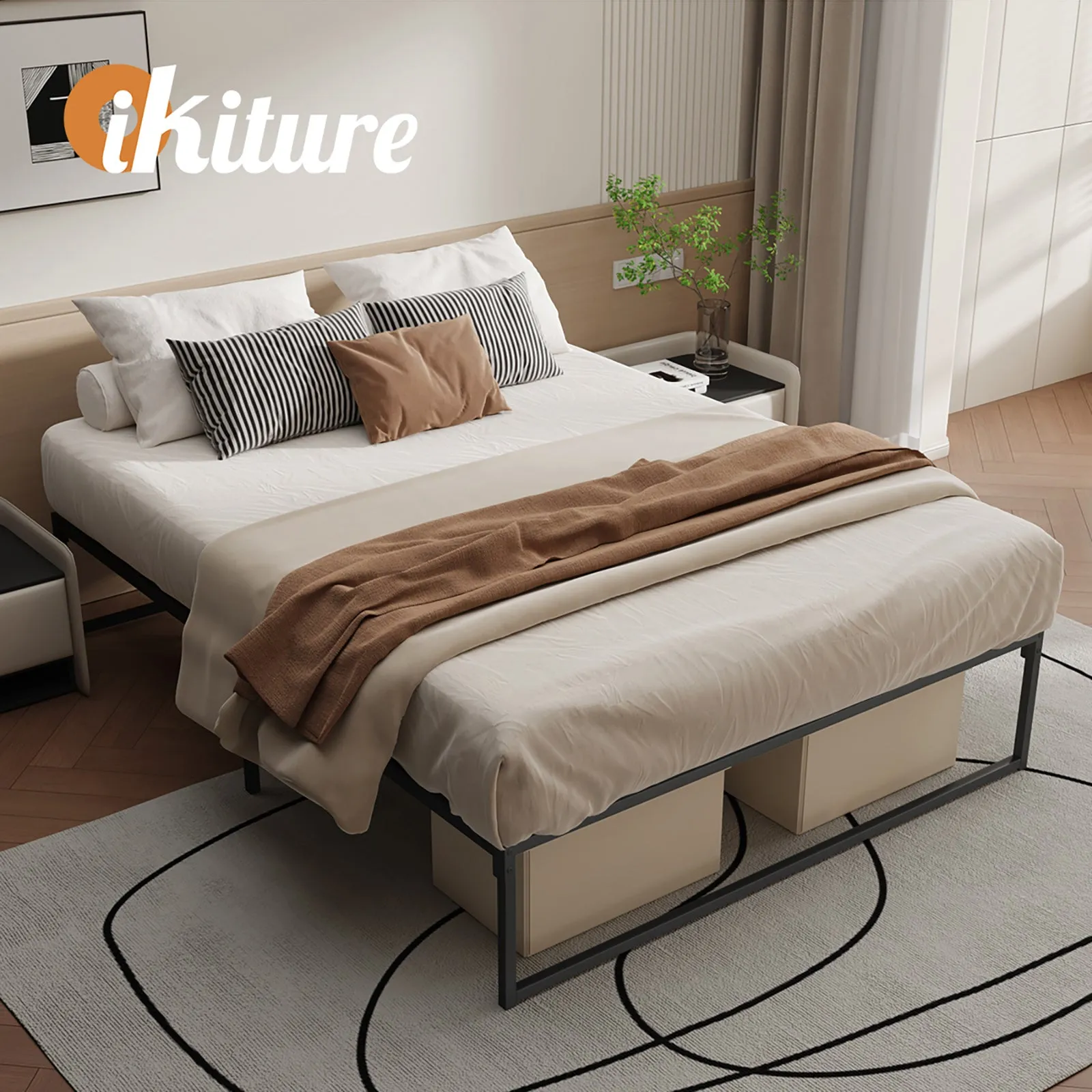 Oikiture Metal Bed Frame Queen Double King Single Size Bed Base Platform