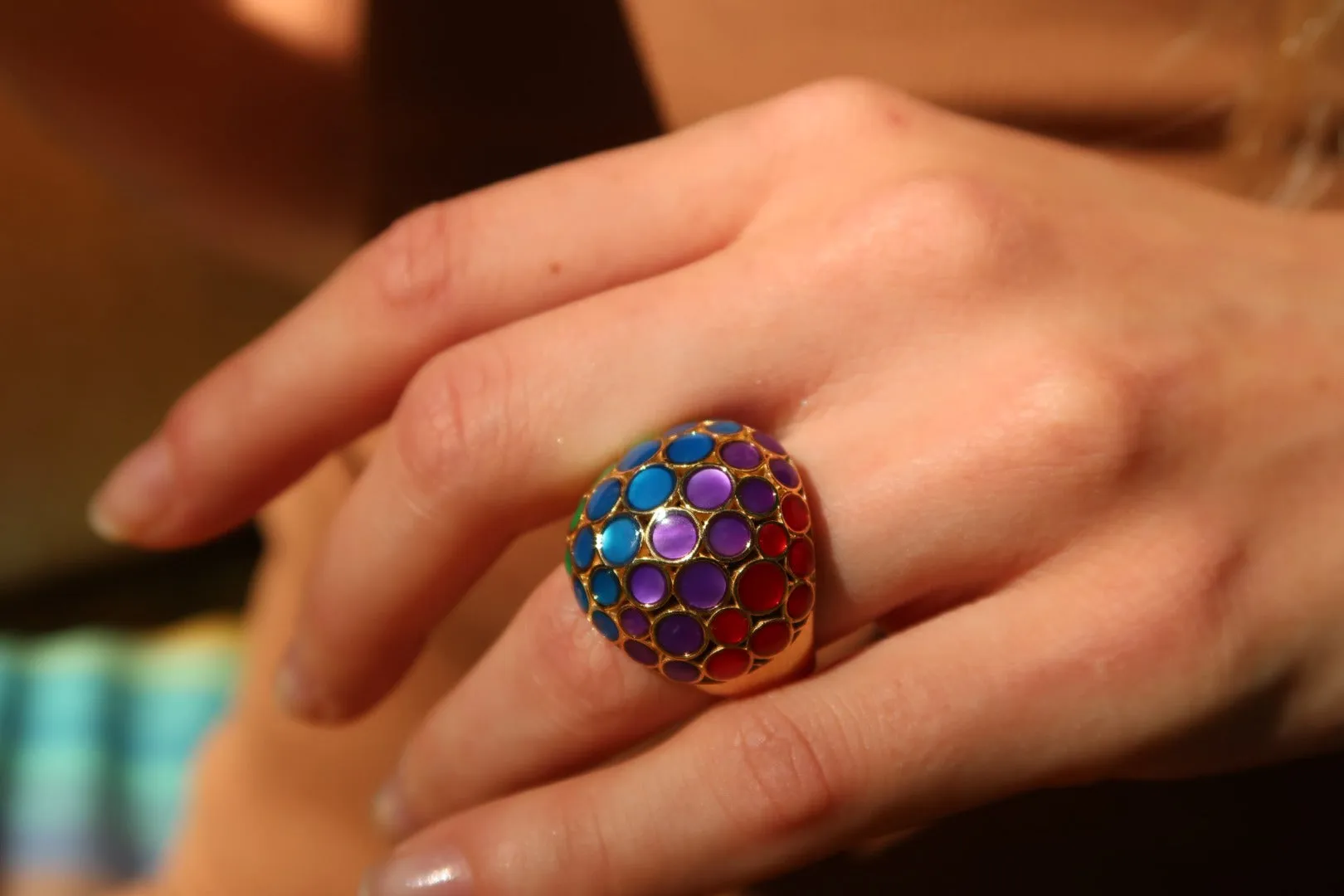 Orb Mother of Pearl Gemstone and Enamel 18K Gold Vermeil Sterling Silver Ring I Jan Leslie