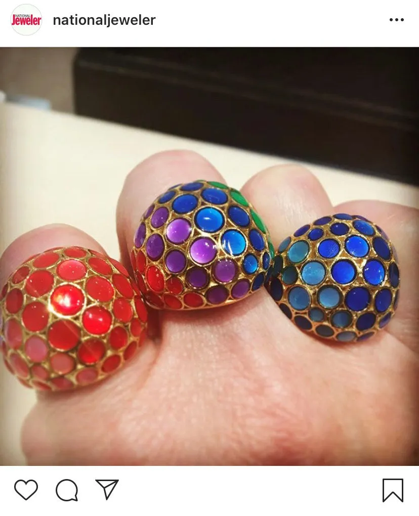 Orb Mother of Pearl Gemstone and Enamel 18K Gold Vermeil Sterling Silver Ring I Jan Leslie