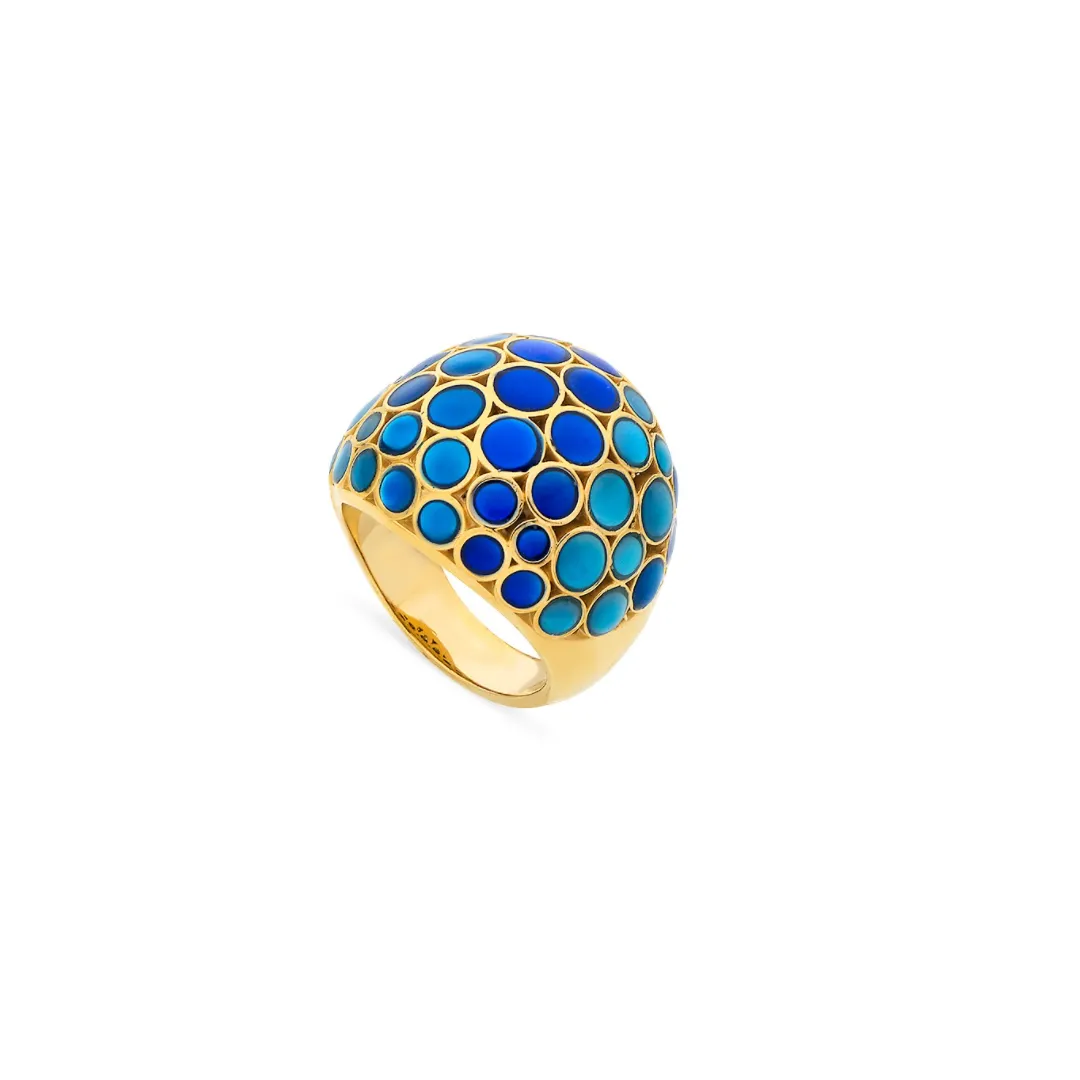 Orb Mother of Pearl Gemstone and Enamel 18K Gold Vermeil Sterling Silver Ring I Jan Leslie