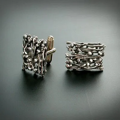 Oxidized silver abstract designed cufflinks