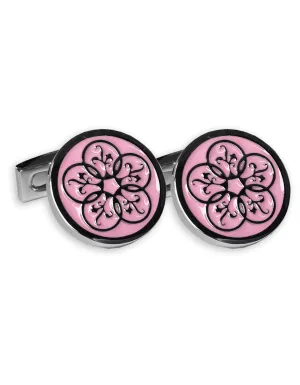 Pale Pink Enamel Silver Logo Cufflink