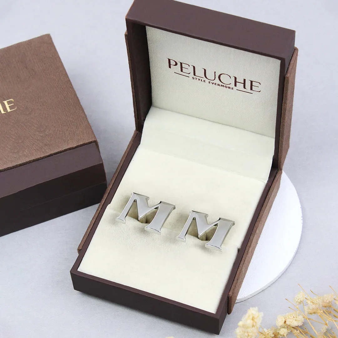 Peluche Alphabet Silver Coloured Brass Cufflink (M)