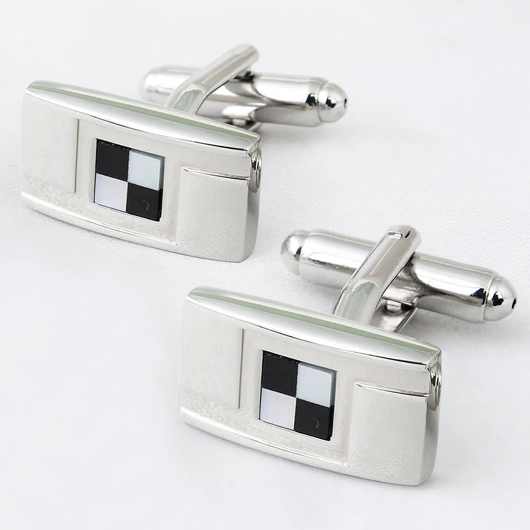 Peluche Checks MOP and Oynx Cufflinks and Tie Pin Set