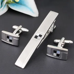 Peluche Checks MOP and Oynx Cufflinks and Tie Pin Set