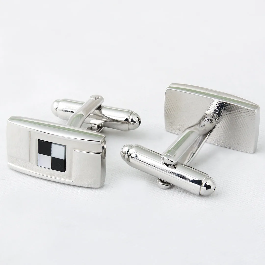 Peluche Checks MOP and Oynx Cufflinks and Tie Pin Set