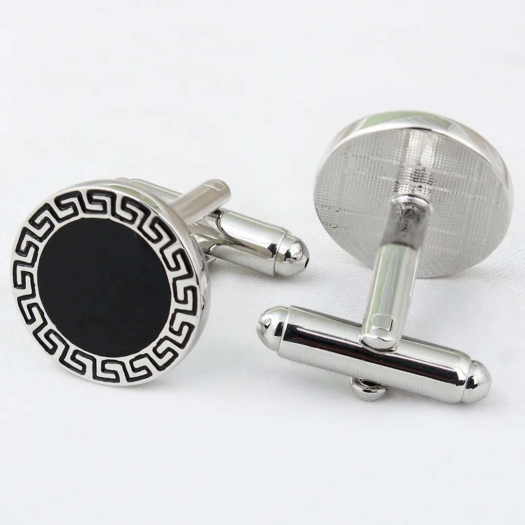 Peluche Greek Key Silver Cufflinks and Tie Pin Set