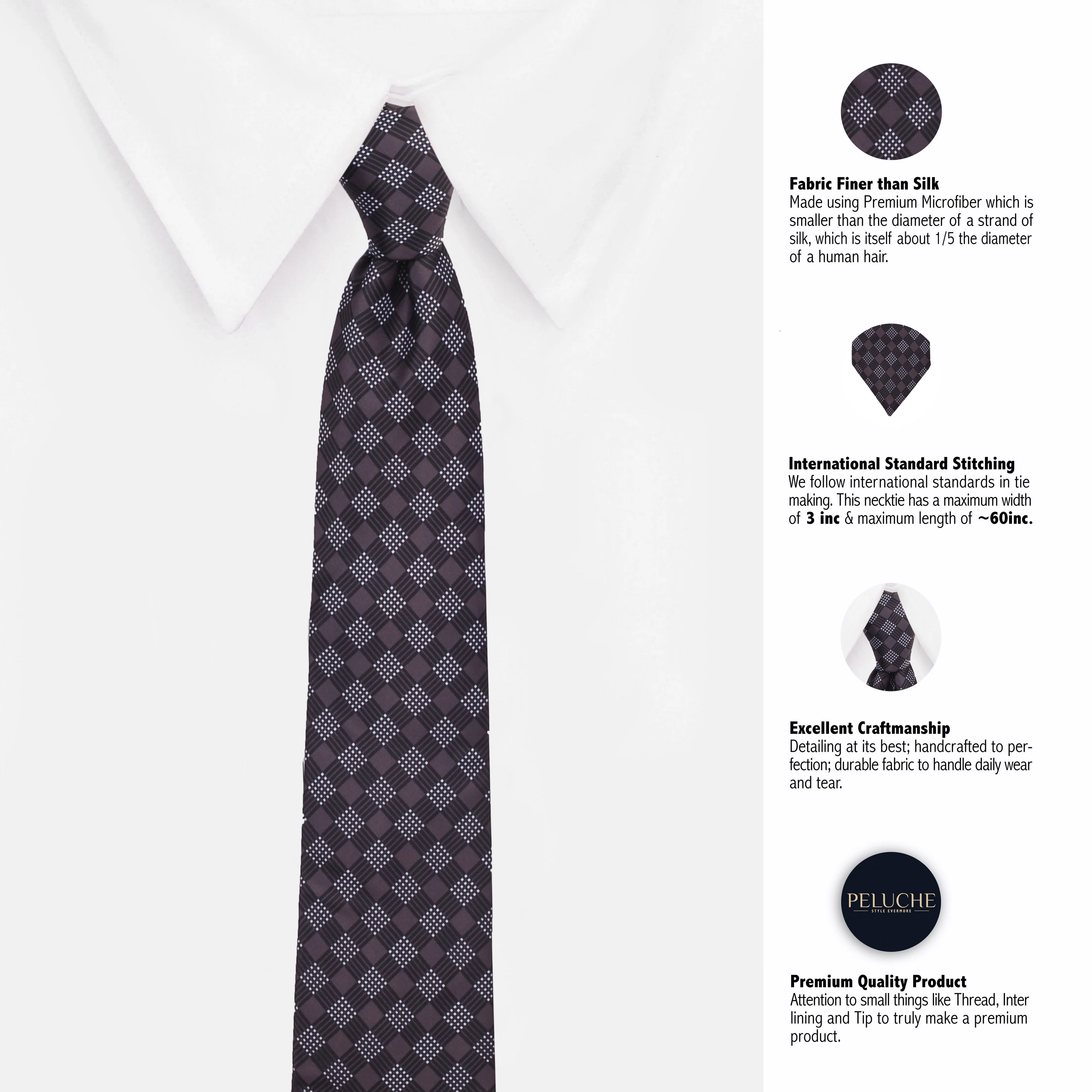 Peluche Polka Check Microfiber Necktie For Men