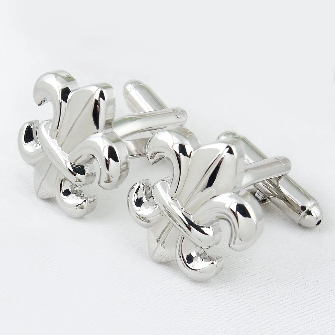 Peluche Silver Orchid Cufflink and Lapel Pin Set