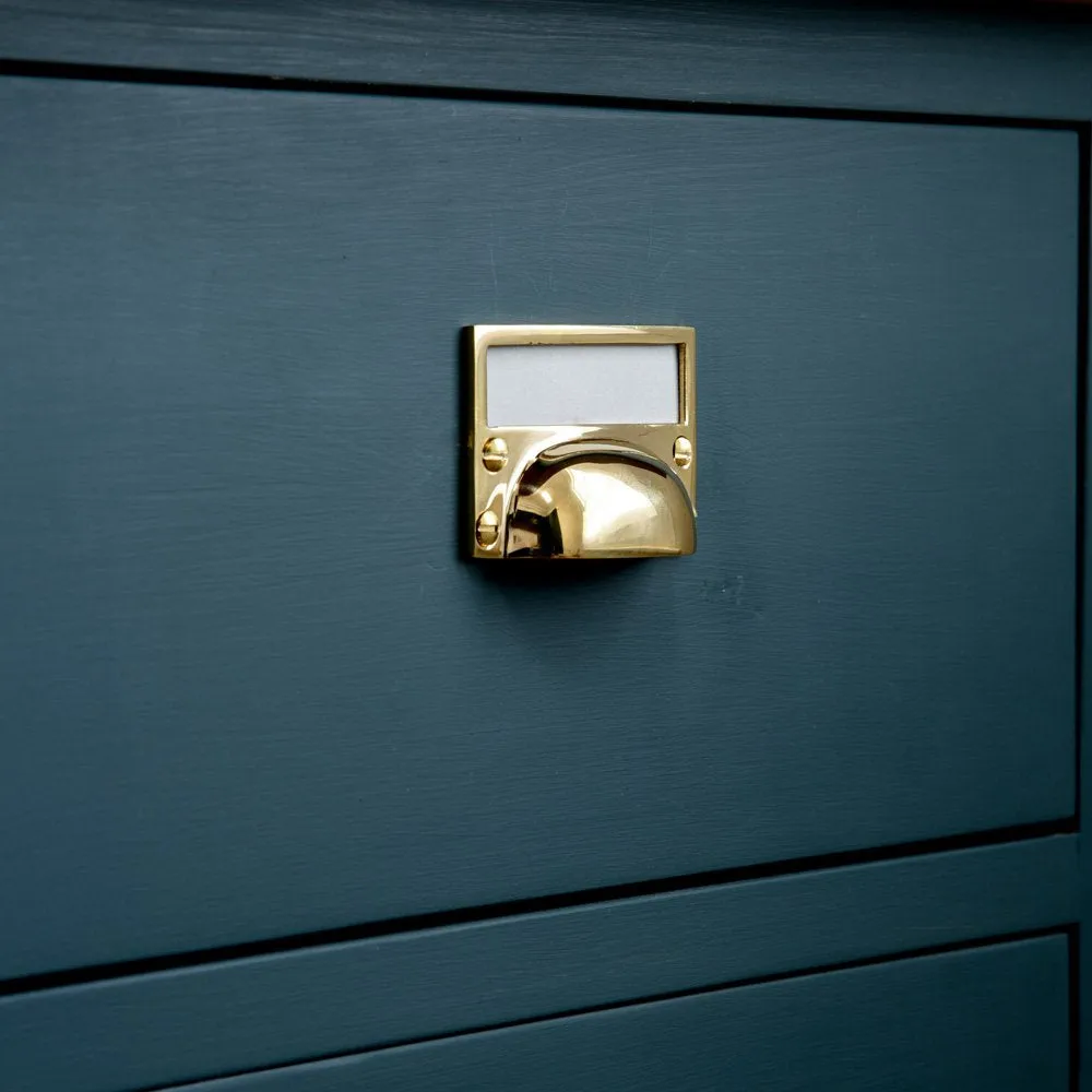 Polished Brass Hooded Drawer Handle with Card Frame
