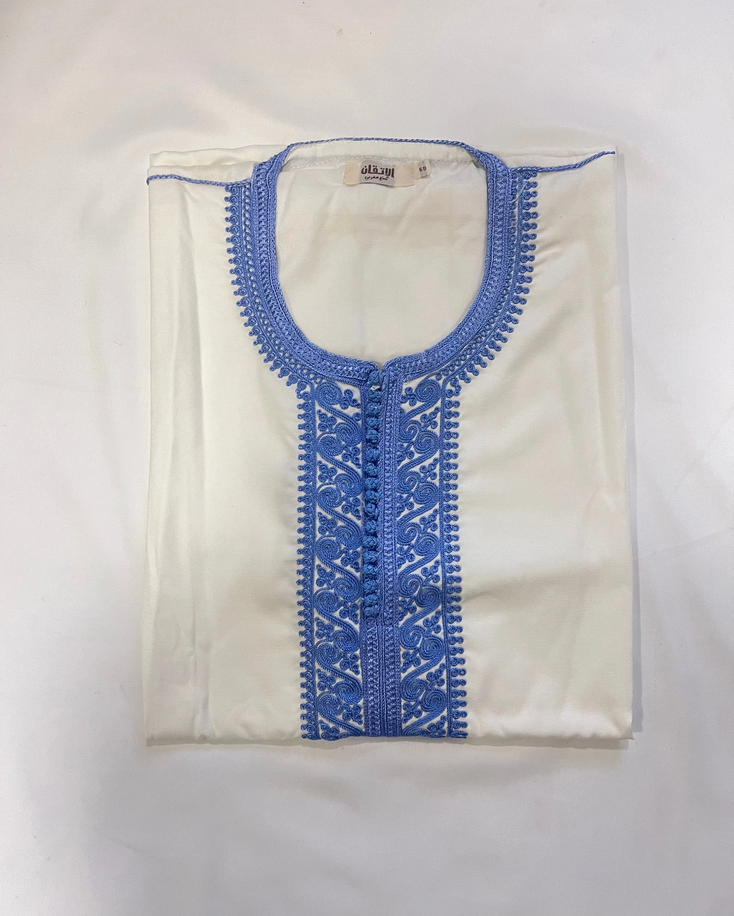 Premium Moroccan Half Sleeve Thobe Jubba with Neck Embroidery Size 60
