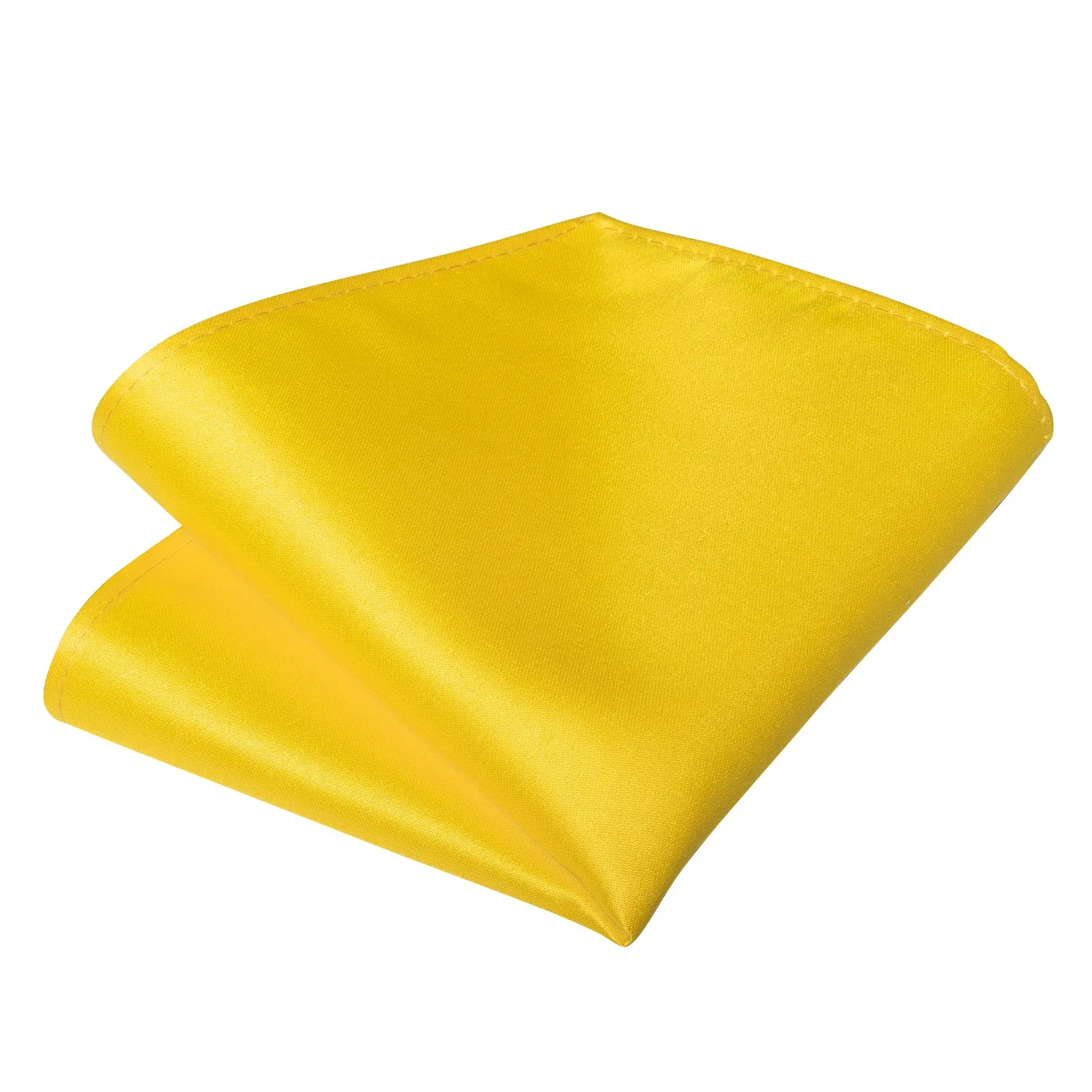 Pure Yellow Solid Self-tied Silk Bow Tie Pocket Square Cufflinks Set