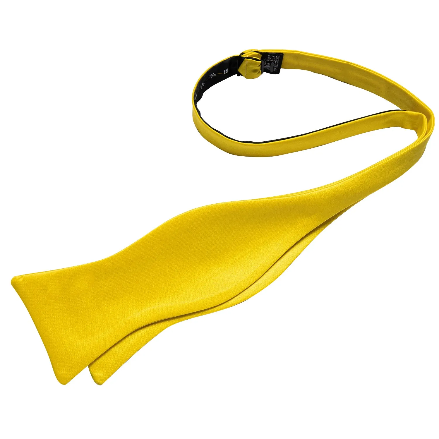 Pure Yellow Solid Self-tied Silk Bow Tie Pocket Square Cufflinks Set