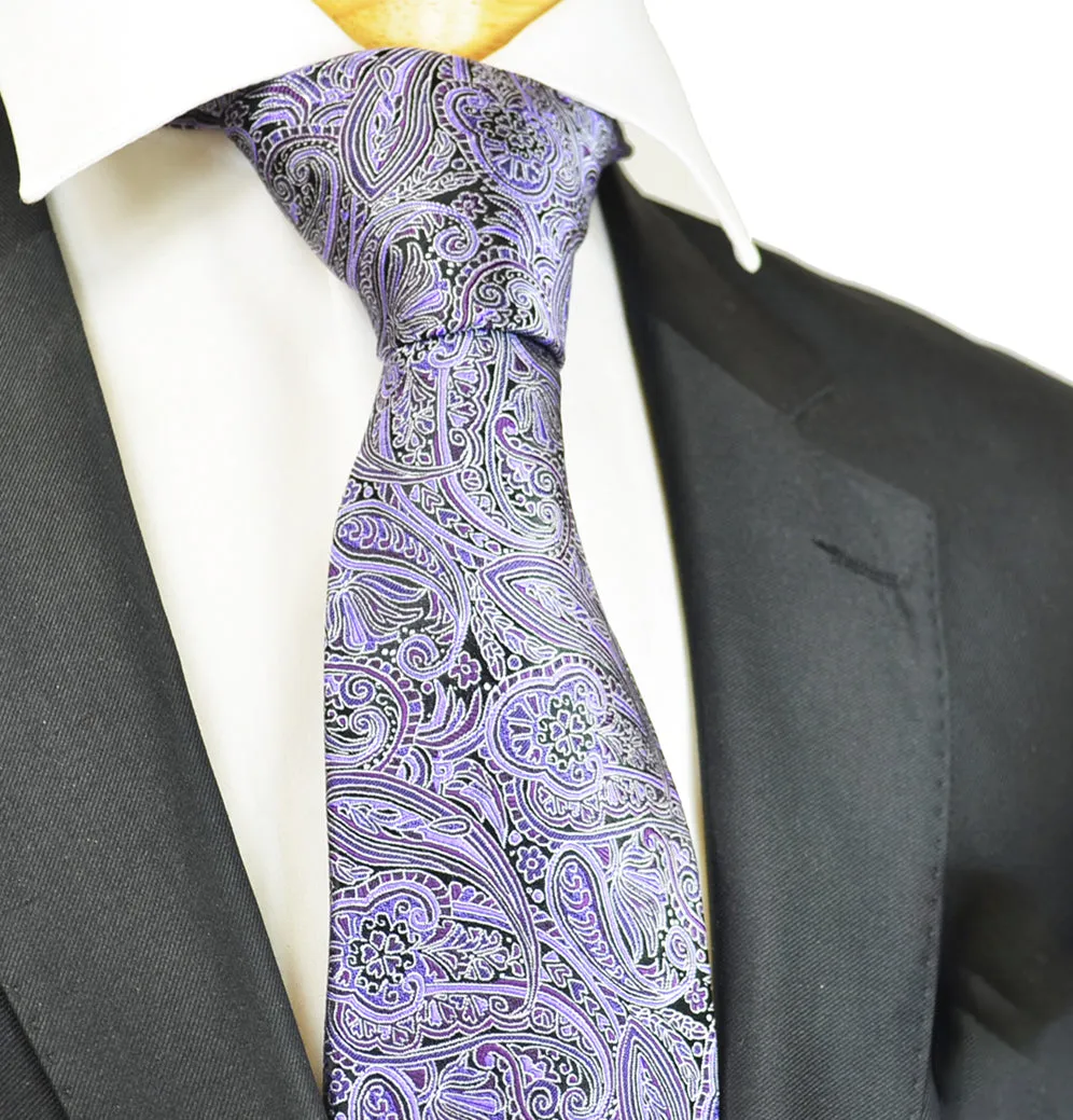 Purple and Black Paisley Silk Necktie by Paul Malone