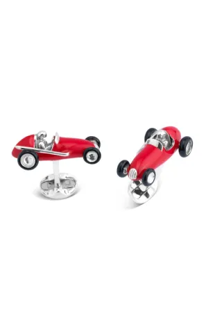 Racing Car Cufflinks - Red, Sterling Silver