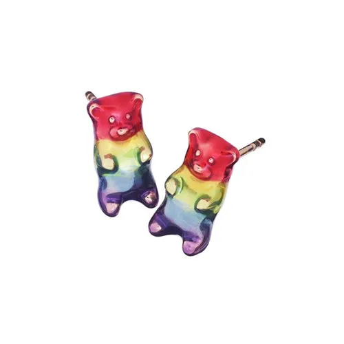 Rainbow Enamel Gummy Bear Stud Sterling Silver Earrings