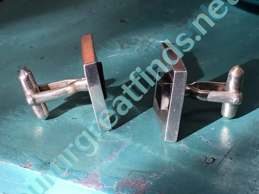 Rare! Antonio Pineda 970 Silver & Obsidian Cufflinks Mexico
