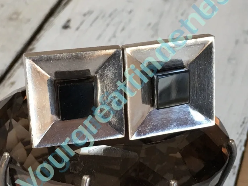 Rare! Antonio Pineda 970 Silver & Obsidian Cufflinks Mexico