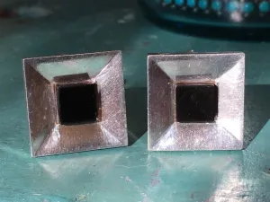 Rare! Antonio Pineda 970 Silver & Obsidian Cufflinks Mexico