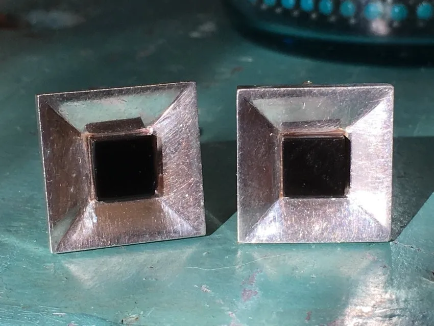 Rare! Antonio Pineda 970 Silver & Obsidian Cufflinks Mexico