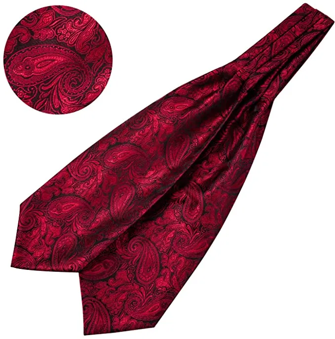 Red and Black Paisley Cravat Tie Set-CBW110