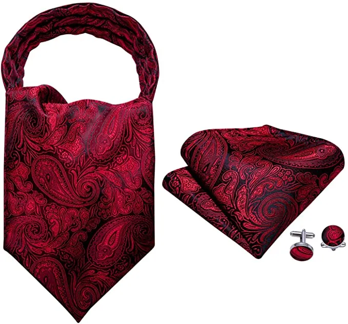 Red and Black Paisley Cravat Tie Set-CBW110