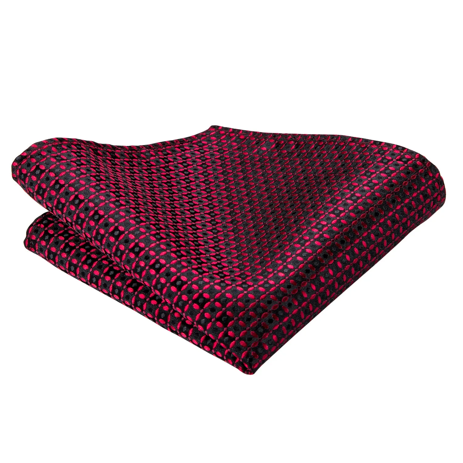 Red Black Plaid Dot Silk Tie Pocket Square Cufflinks Set