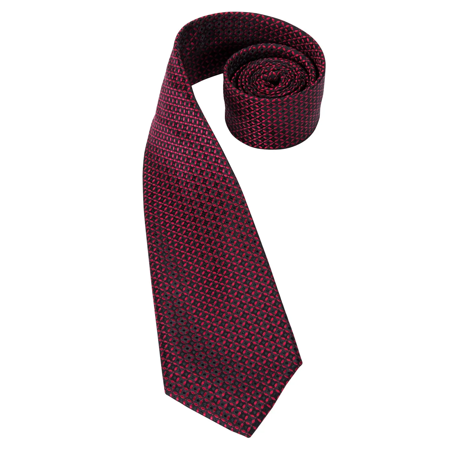 Red Black Plaid Dot Silk Tie Pocket Square Cufflinks Set