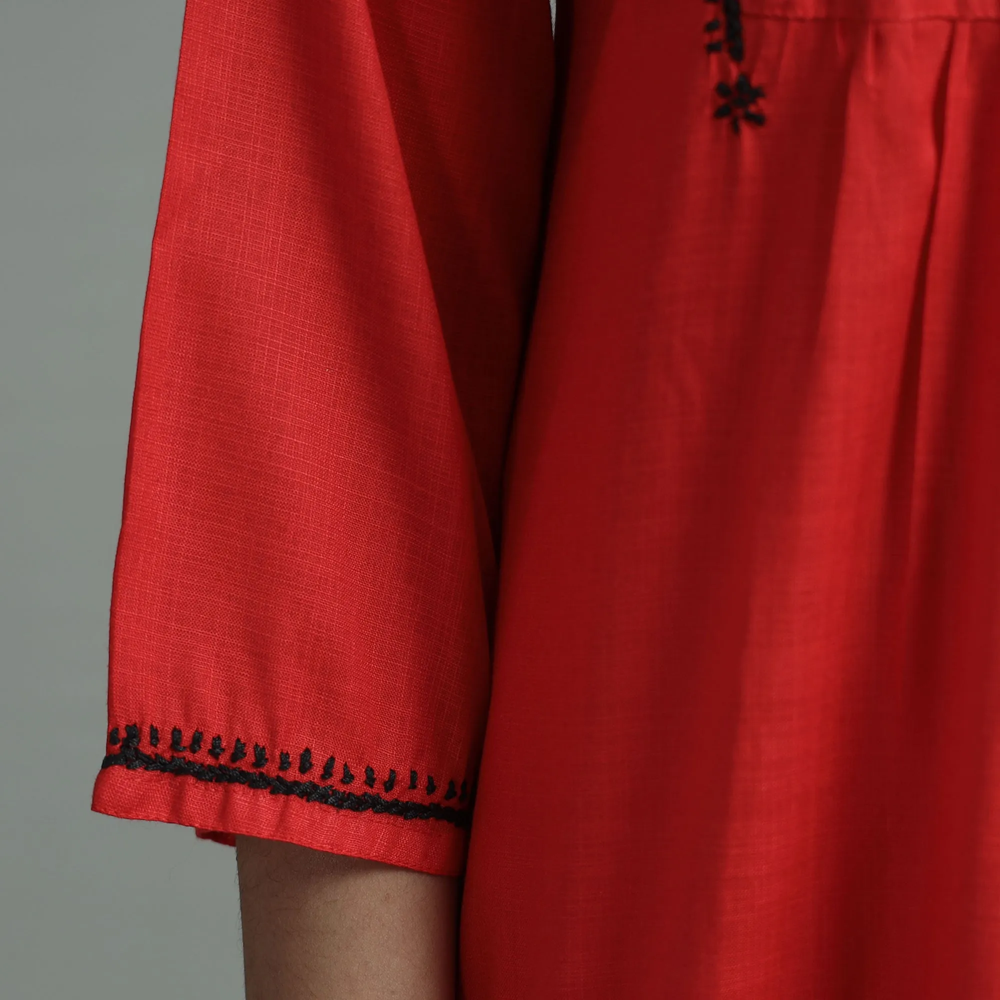 Red Chikankari Hand Embroidered Cotton Short Kurta