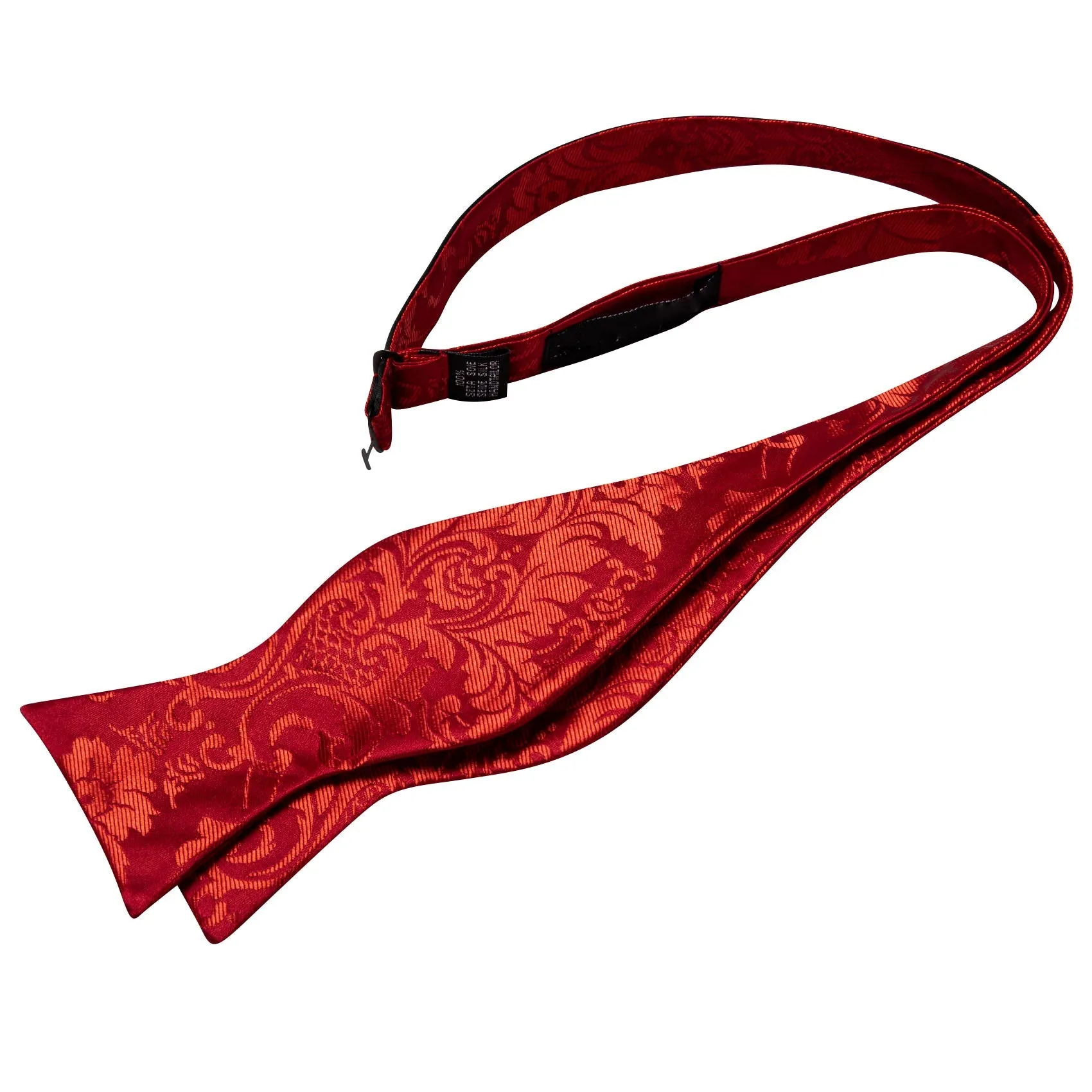 Red Gold Floral Self-tied Bow Tie Pocket Square Cufflinks Set