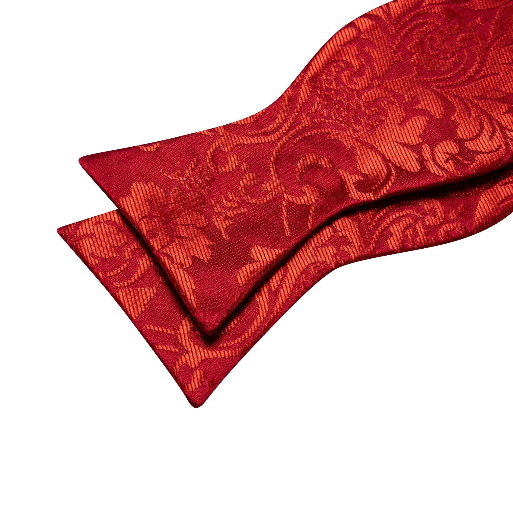 Red Gold Floral Self-tied Bow Tie Pocket Square Cufflinks Set