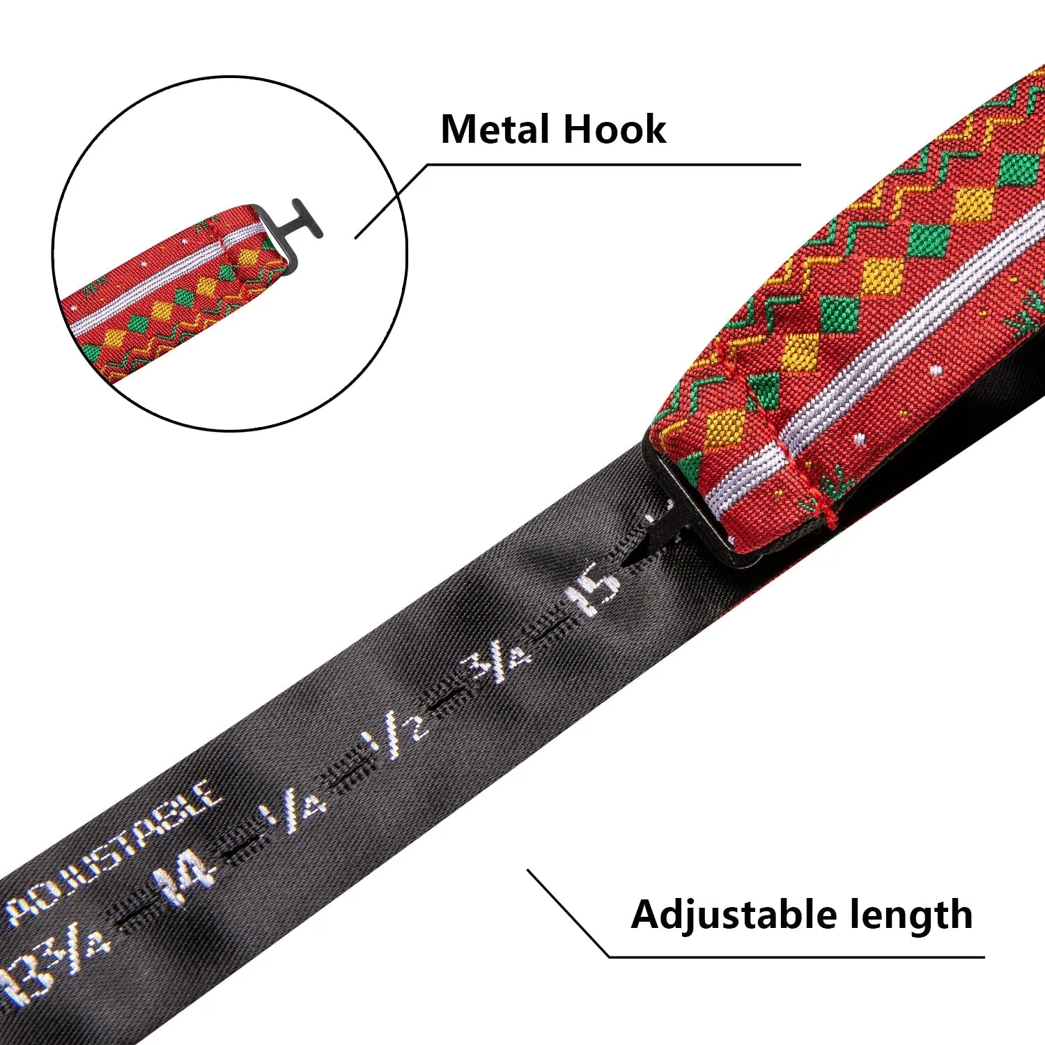 Red Green Christmas Deer Silk Self-tied Bow Tie Pocket Square Cufflinks Set