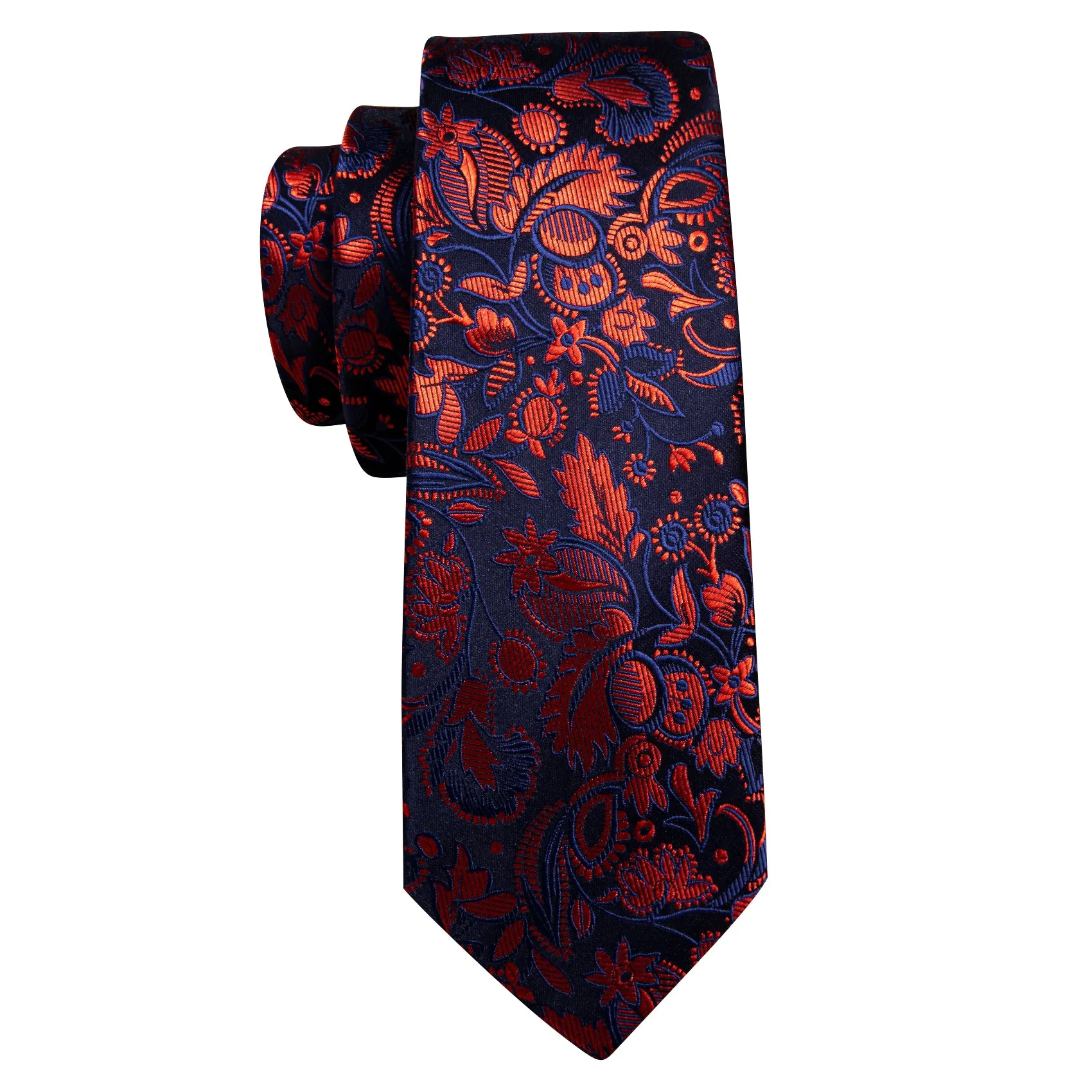Red Navy Floral Men's Necktie Handkerchief Cufflinks Set