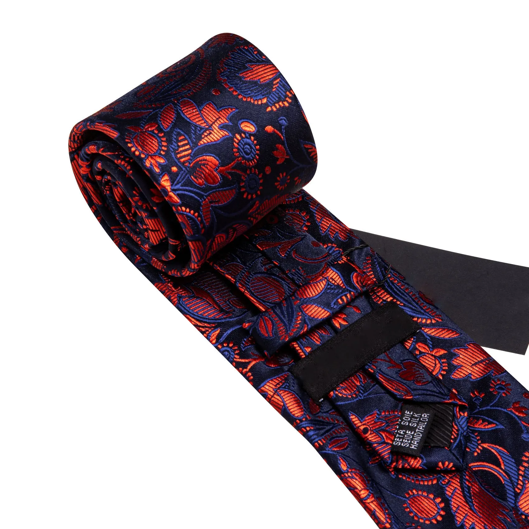 Red Navy Floral Men's Necktie Handkerchief Cufflinks Set